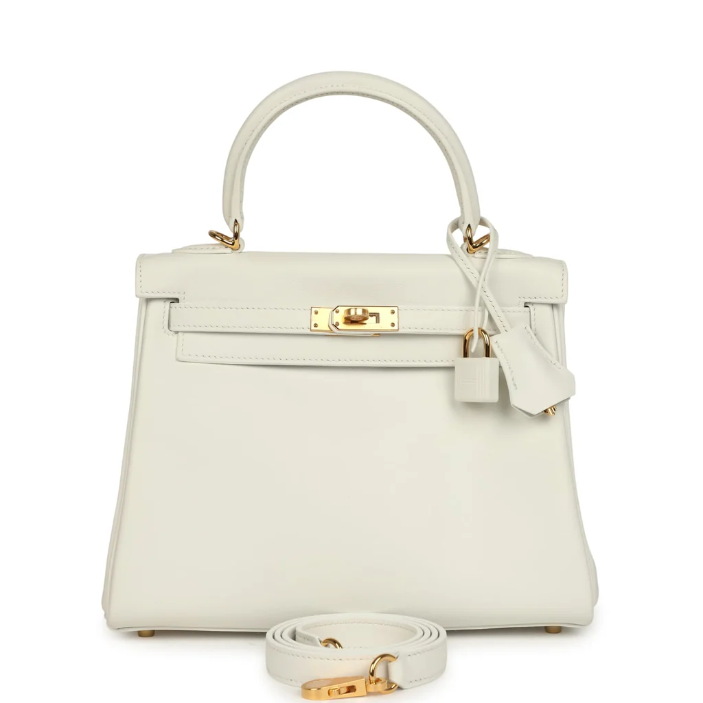 Hermes Kelly Retourne 25 New White Swift Gold Hardware