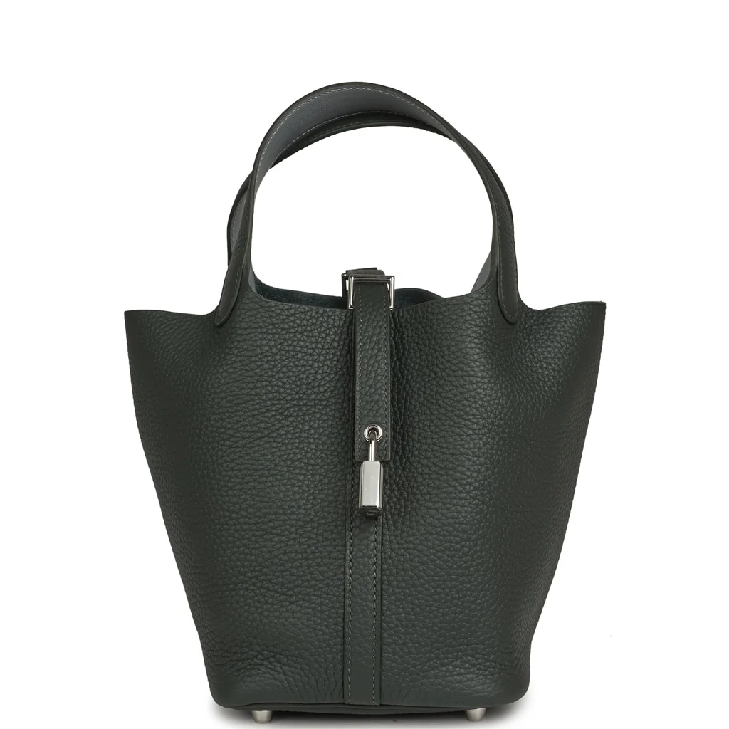 Hermes Picotin Lock 18 Eclat Vert Mangrove Clemence, Gris Pantin Swift Palladium Hardware