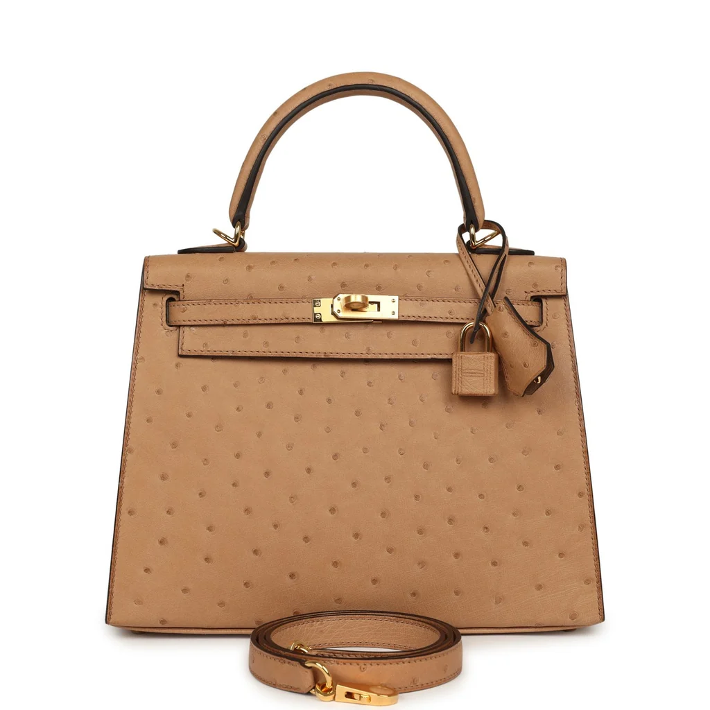 Hermes Kelly Sellier 25 Chai Ostrich Gold Hardware