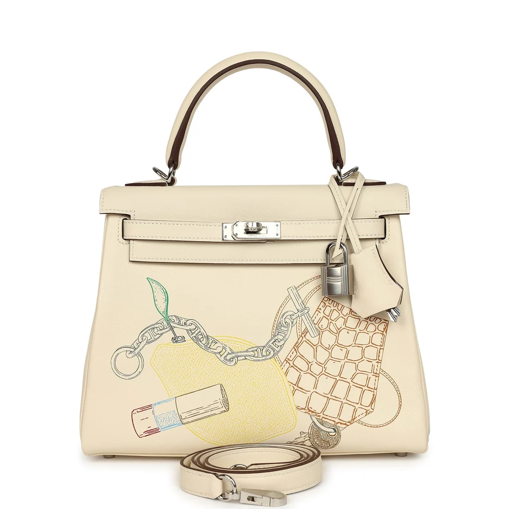Hermes Kelly Retourne 25 "In & Out" Nata Swift Palladium Hardware