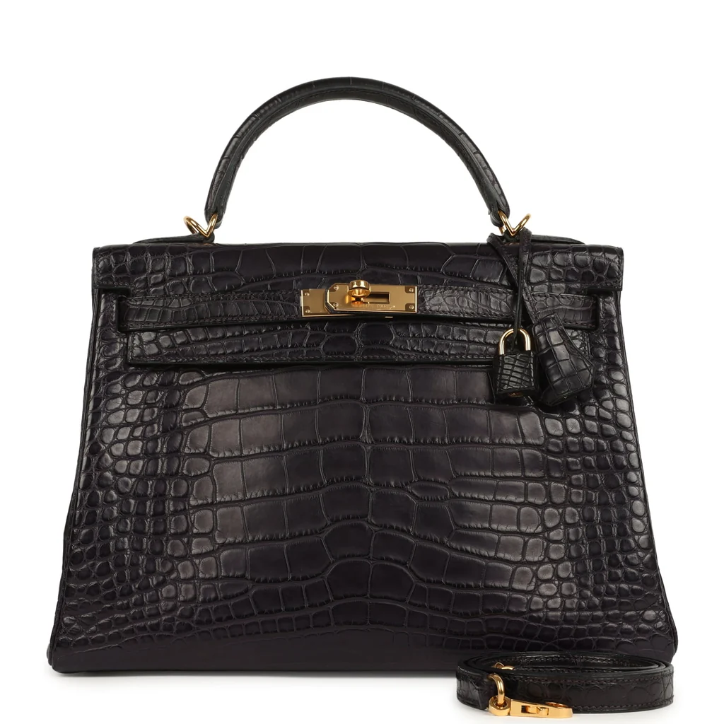 Pre-owned Hermes Kelly Retourne 32 Aubergine Matte Alligator Gold Hardware