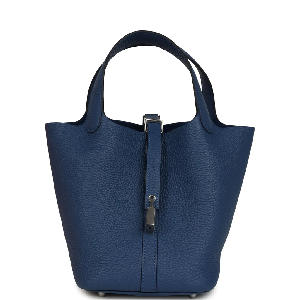 Hermes Picotin Lock 18 Bleu Tie Clemence Palladium Hardware