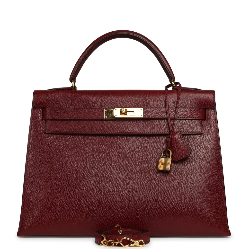 Vintage Hermes Kelly Sellier 32 Rouge H Courcheval Gold Hardware
