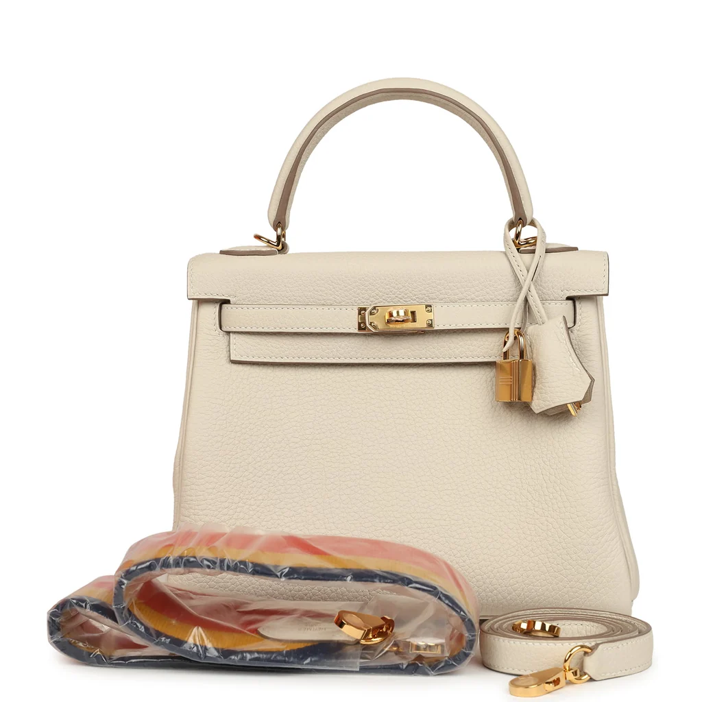 Hermes Kelly Retourne 25 Craie Togo Gold Hardware