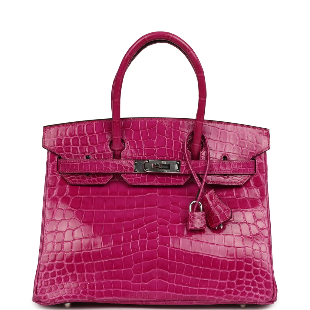 Pre-owned Hermes Birkin 30 Rose Scheherazade Shiny Niloticus Crocodile Palladium Hardware