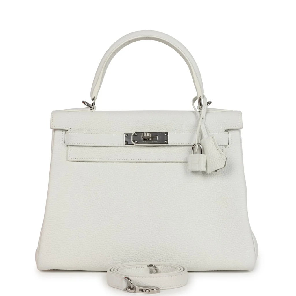 Hermes Kelly Retourne 28 White Clemence Palladium Hardware