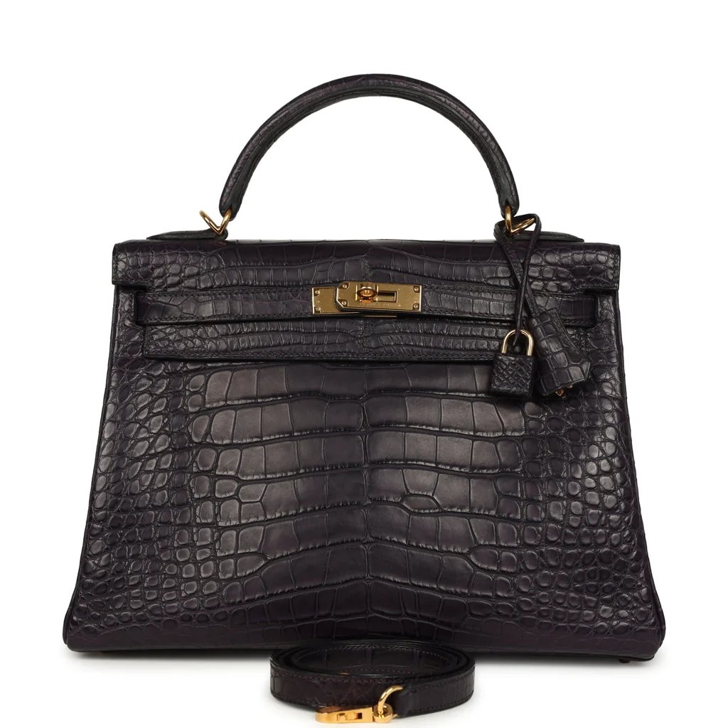 Pre-owned Hermes Kelly Retourne 32 Aubergine Matte Alligator Gold Hardware