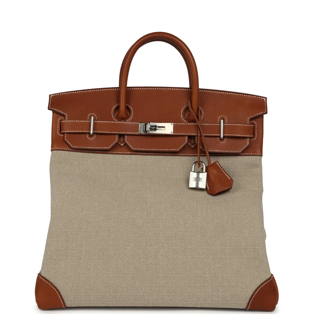Hermes Birkin HAC 40 Fauve Barenia Faubourg and Ficelle Toile Palladium Hardware