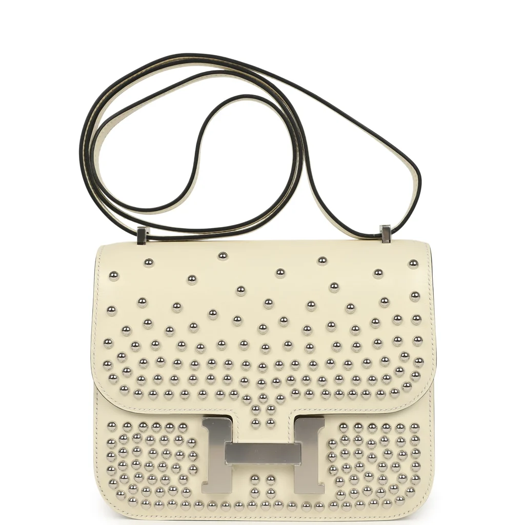 Hermes Constance 18 Clouté Cream Box Palladium Hardware