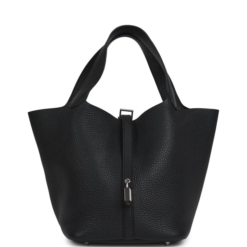 Pre-owned Hermes Picotin Lock 22 Black Clemence Palladium Hardware