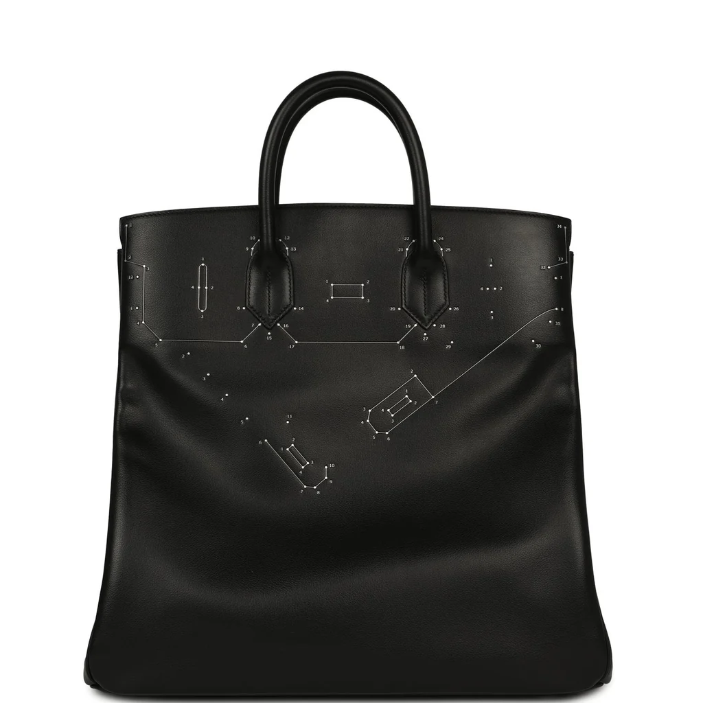 Pre-owned Hermes Birkin HAC a Relier 40 Black Evergrain Palladium Hardware