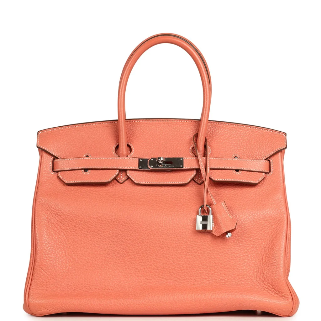 Pre-owned Hermes Birkin 35 Crevette Clemence Palladium Hardware