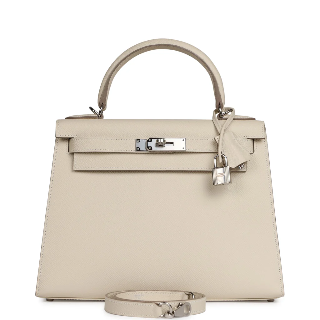 Hermes Kelly Sellier 28 Craie Epsom Palladium Hardware