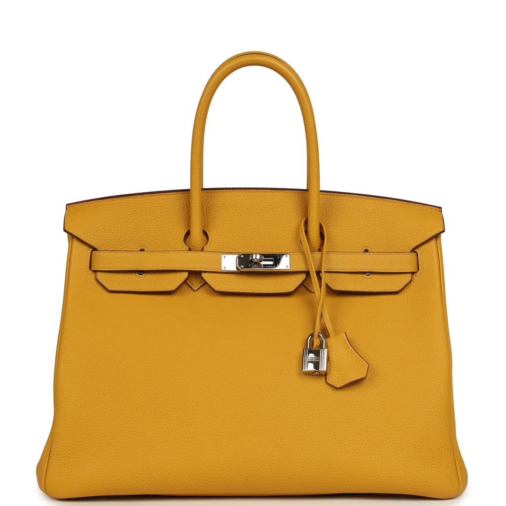 Pre-owned Hermes Birkin 35 Jaune Ambre Togo Palladium Hardware