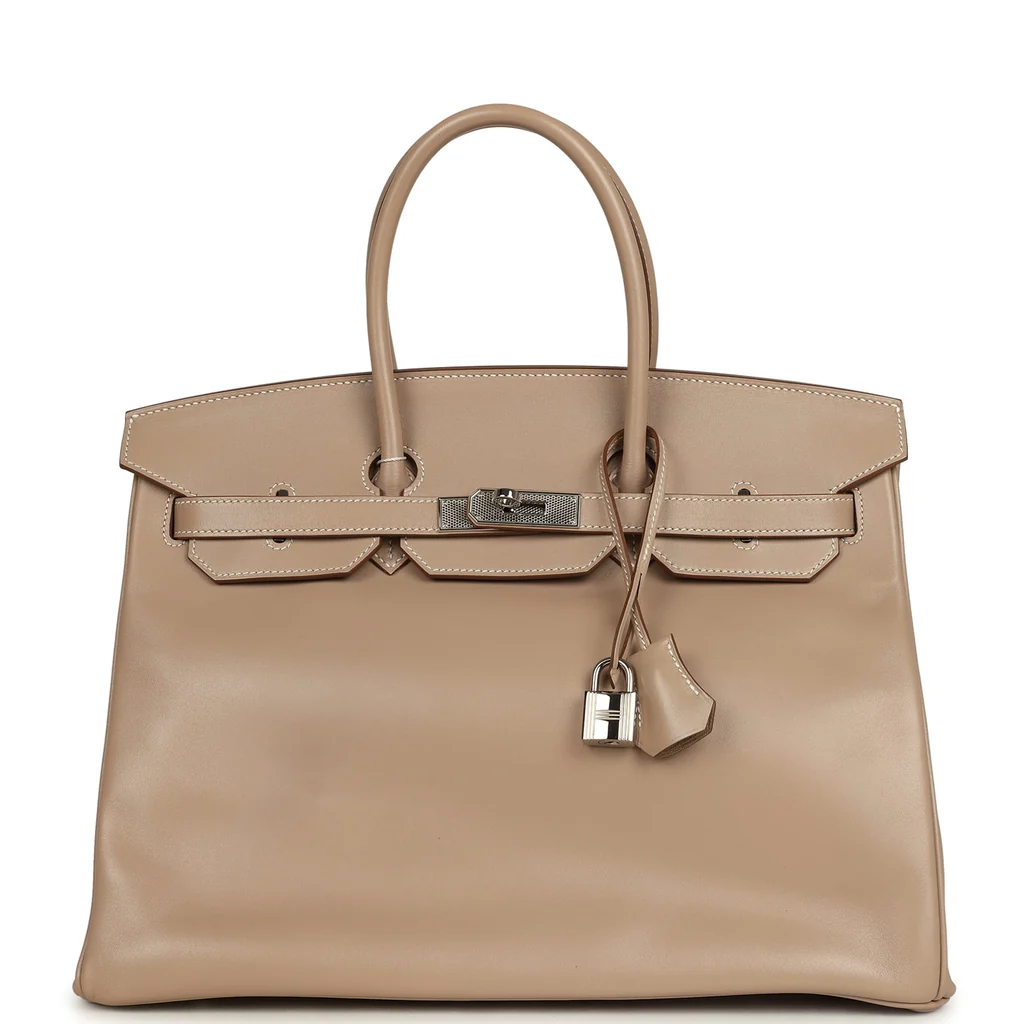 Pre-owned Hermes Birkin 35 Argile Tadelakt Guilloche Palladium Hardware