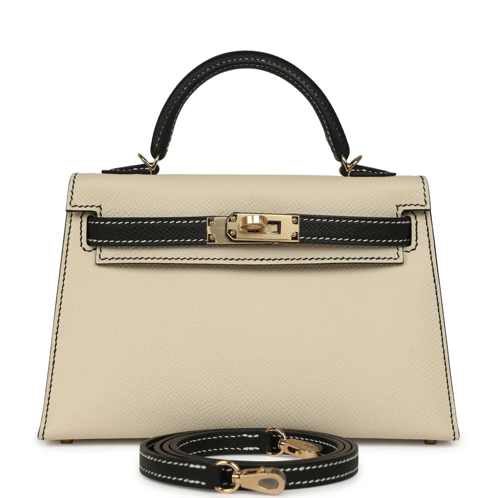 Hermes Special Order (HSS) Kelly Sellier 20 Craie, Black Epsom Permabrass Hardware