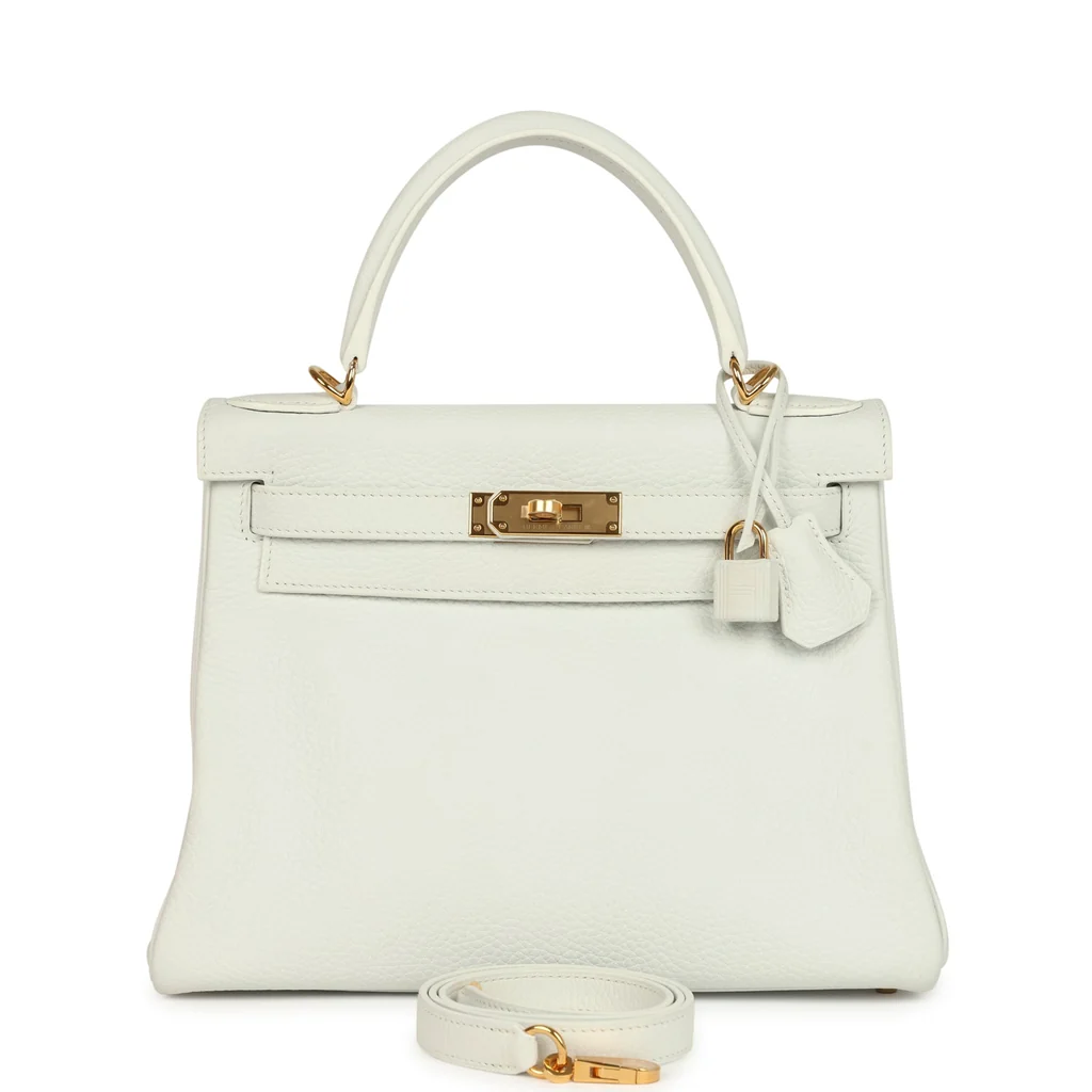 Hermes Kelly Retourne 28 White Clemence Gold Hardware