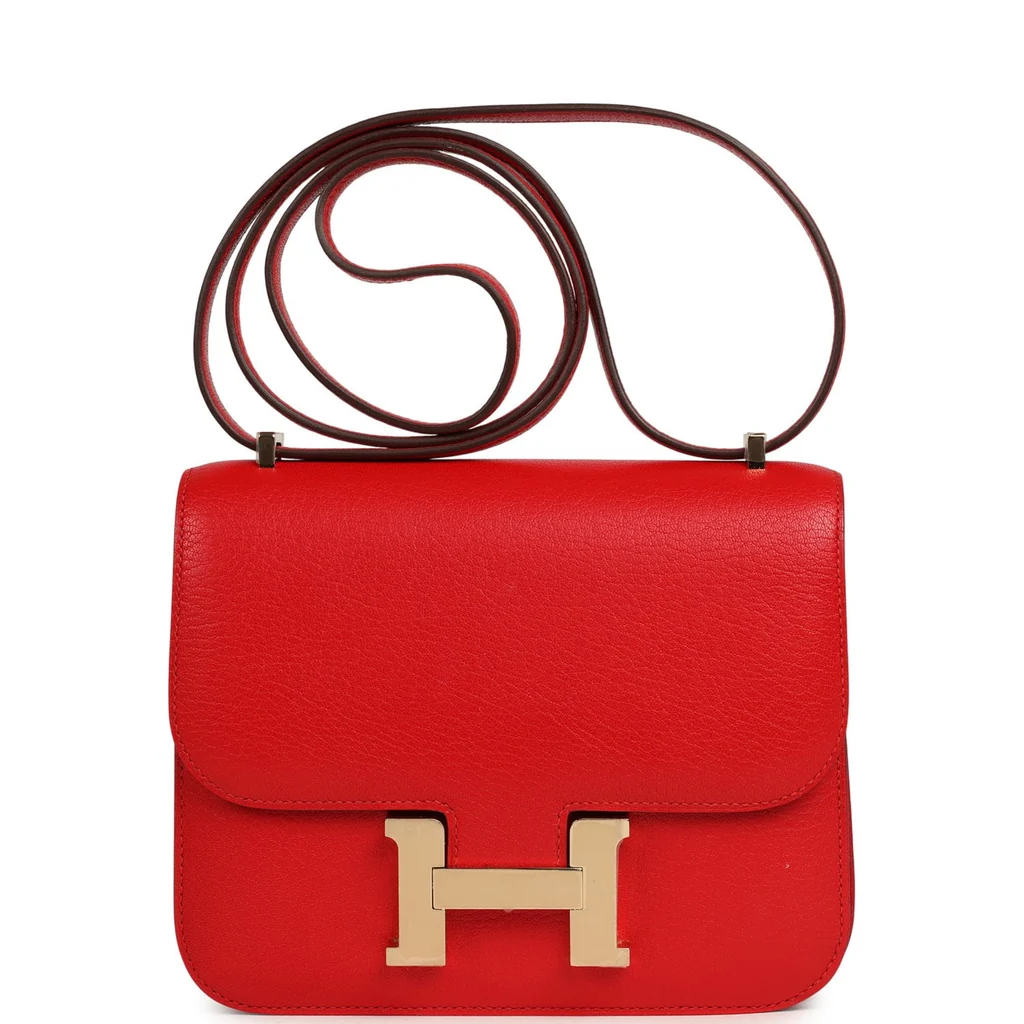 Pre-owned Hermes Constance 18 Rouge De Coeur Chevre Mysore Permabrass Hardware