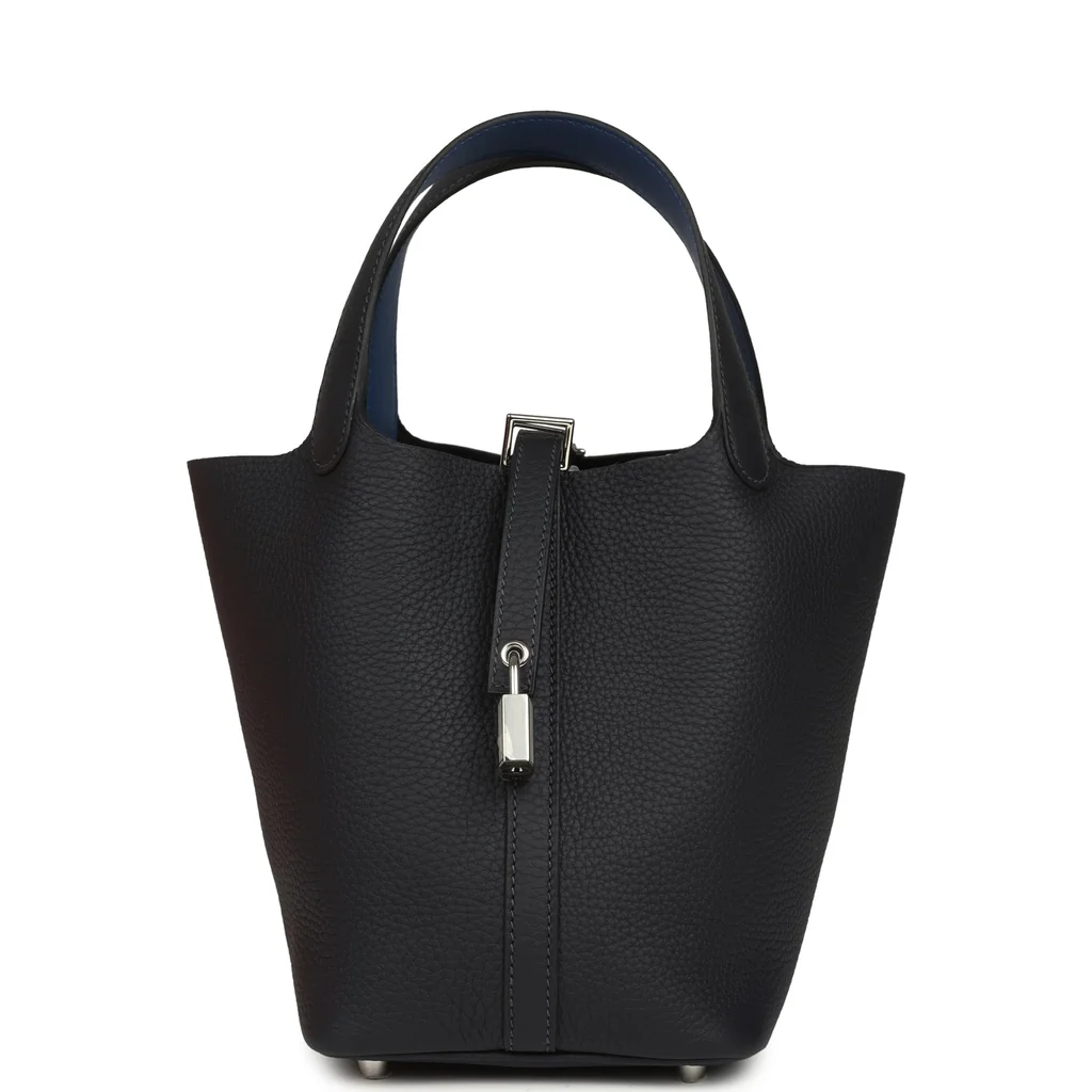 Hermes Picotin Lock Eclat 18 Bleu Nuit Clemence and Bleu France Swift Palladium Hardware