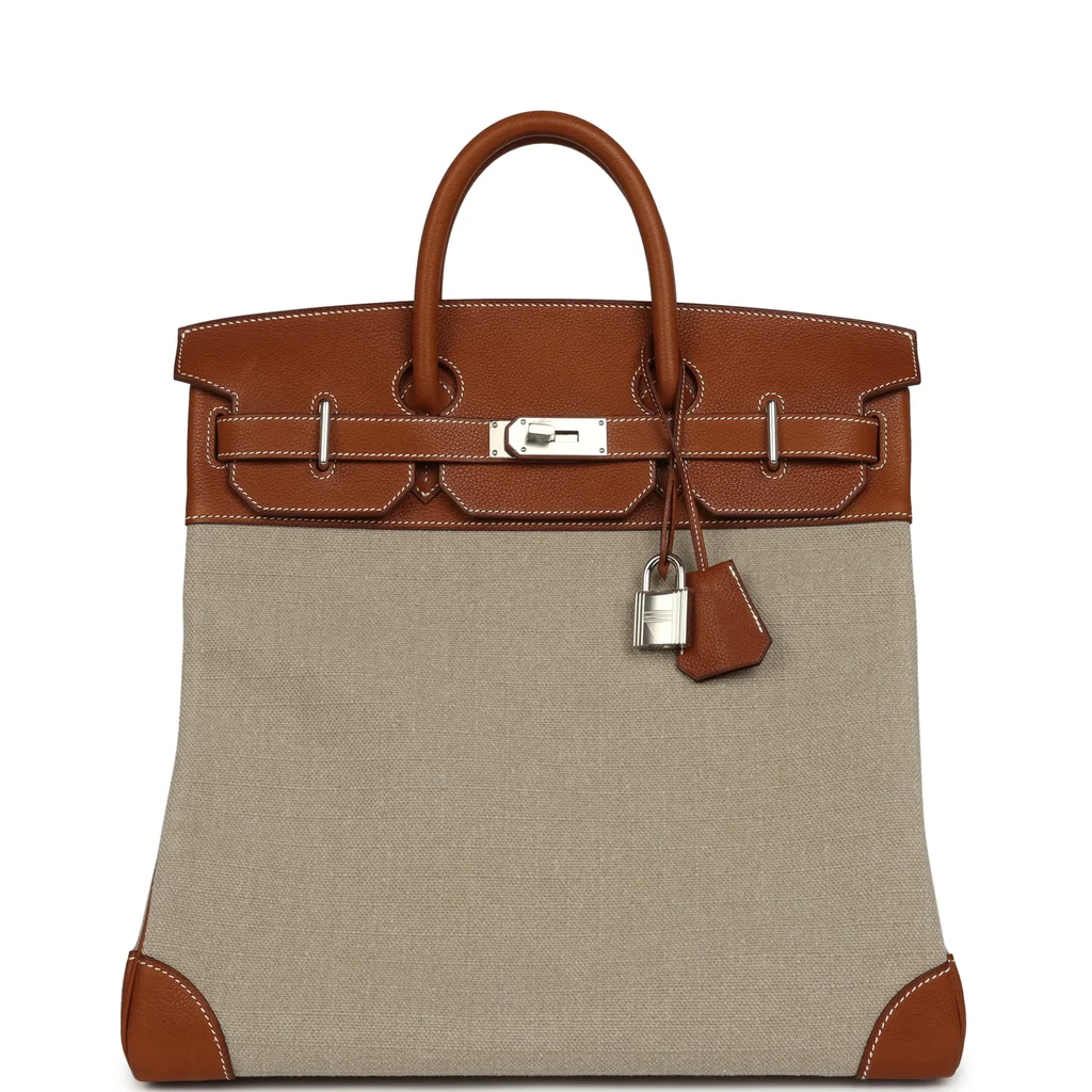 Hermes Birkin HAC 40 Fauve Barenia and Ficelle Toile H Palladium Hardware