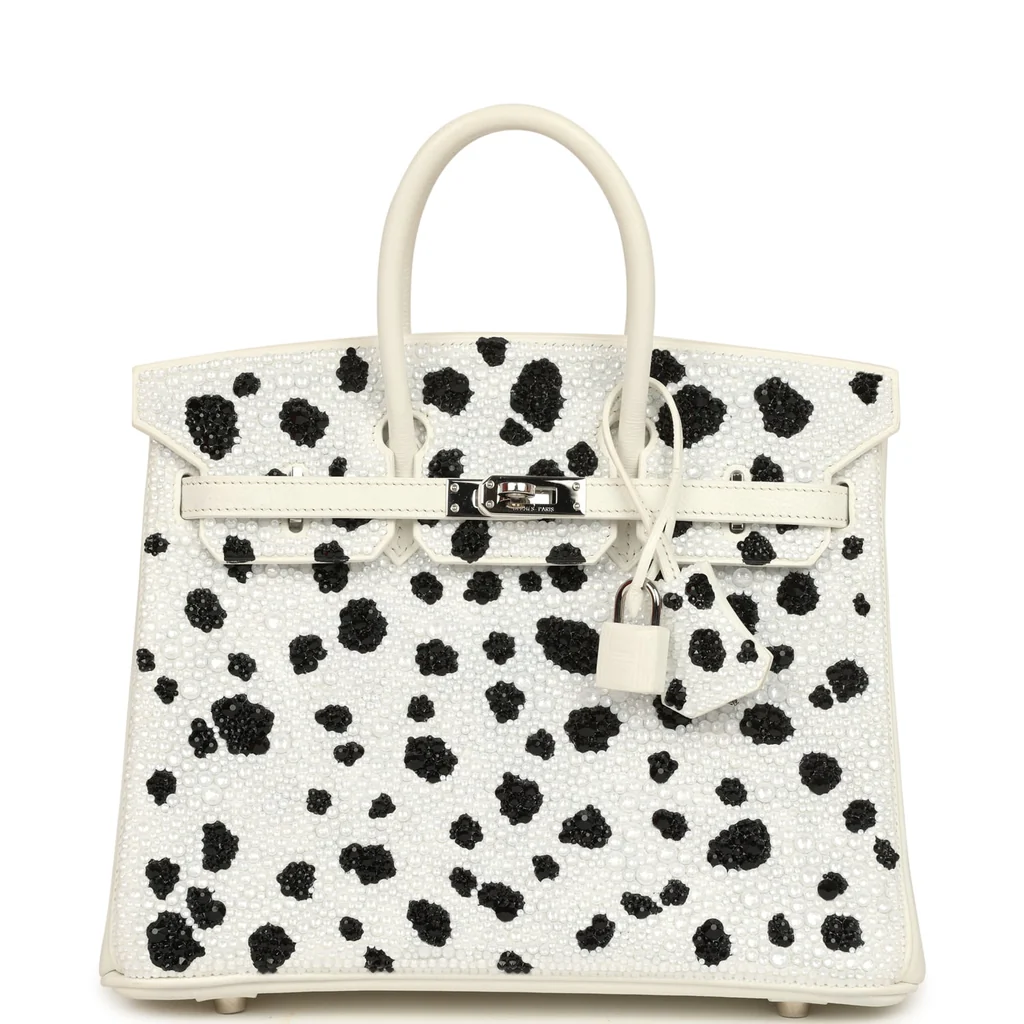 Custom "Dalmatian" Swarovski Crystal Hermès Birkin 25 White Epsom Palladium Hardware