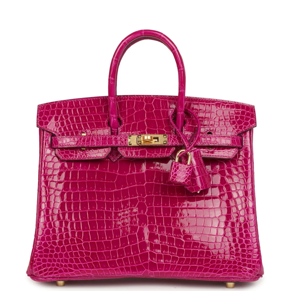 Hermes Birkin 25 Rose Scheherazade Shiny Porosus Crocodile Gold Hardware